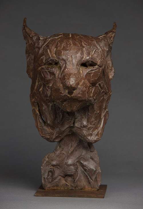 Bronze Lynx head sculpture